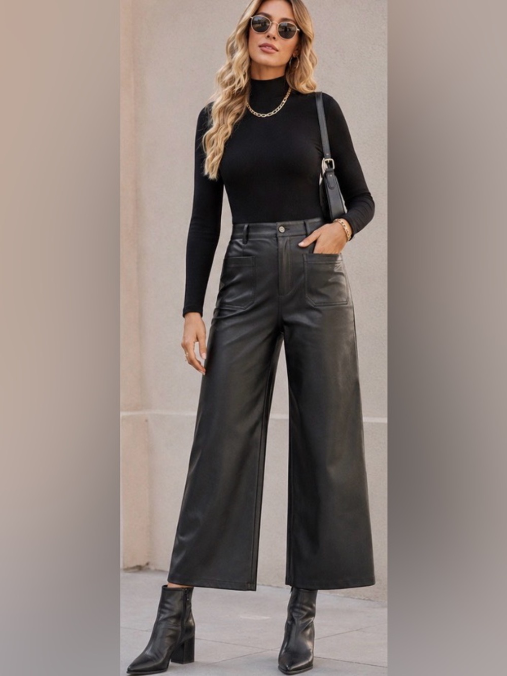 Maeve Anthropologie The Colette Vegan Leather Pants Size 33 Black Wide Leg Cropp